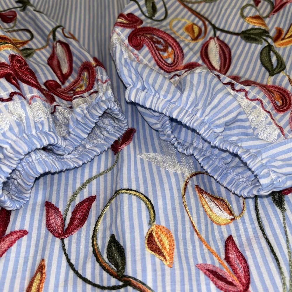 Highness 1X Women's Blue Stripped Embroidered Top/ Blouse Sleeve And Bottom Art